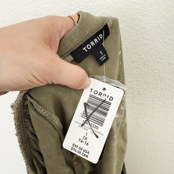 [Torrid] Olive Green Mineral Wash Button Front Skirtall A-Line Mini NWT Size 1X - Picture 12 of 13